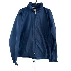 L.L. Bean Full Zip Windbreaker Rain‎ Jacket Blue Nylon Vintage Hood Vent Men's M